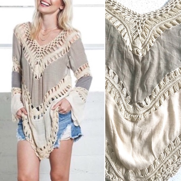 Umgee Tops - 🛍 Umgee boho bell sleeve tan tunic blouse top